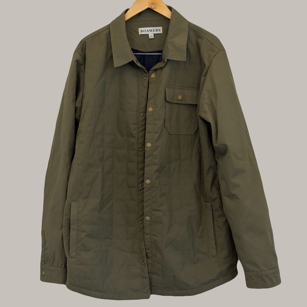ROAMERS Quilted Jacket Men's XL Olive Green Water Repellent Button Up Shacket